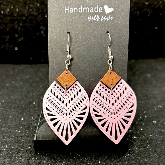 Pink and Brown Geometric Earrings - Picture 1 of 4